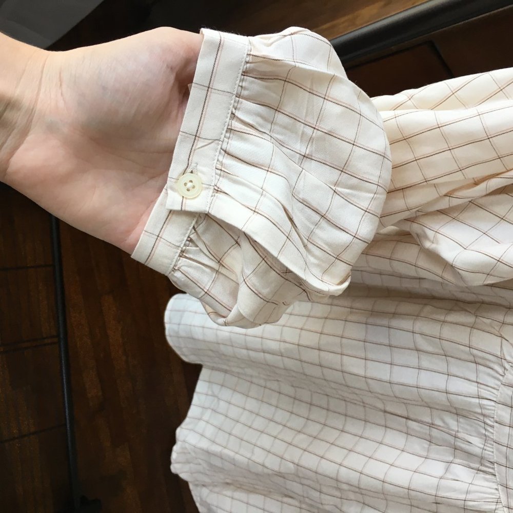 Madewell Cream Plaid Blouse size L EUC - Picture 8 of 8